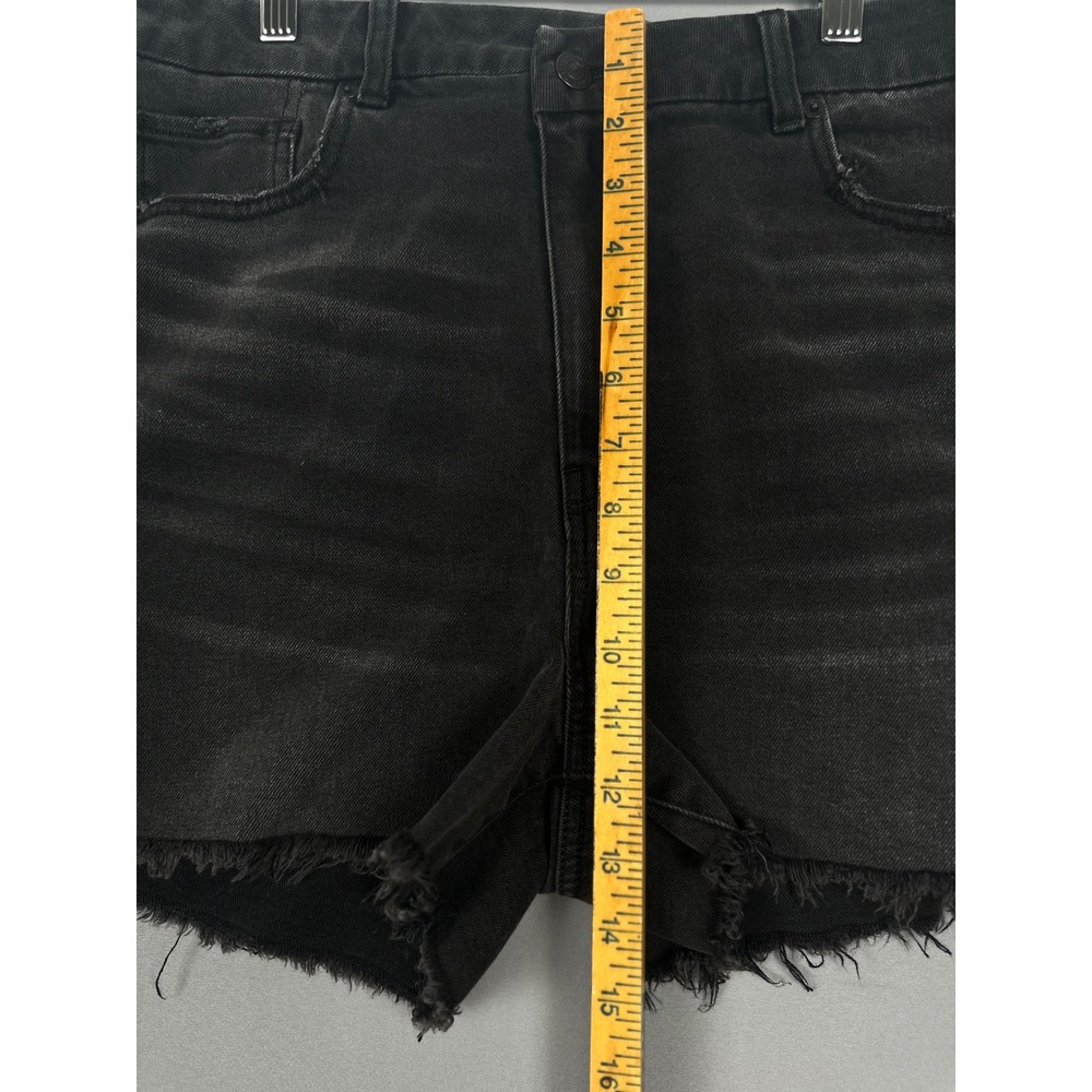 American Eagle Black Distressed Raw Hem Stretch Denim Shorts Womens Size 12 - Picture 7 of 12